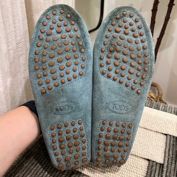 Tods Women’s Loafer Moccasins Driving Moc Teal Turquoise Suede 6.5 Designer - Picture 3 of 9